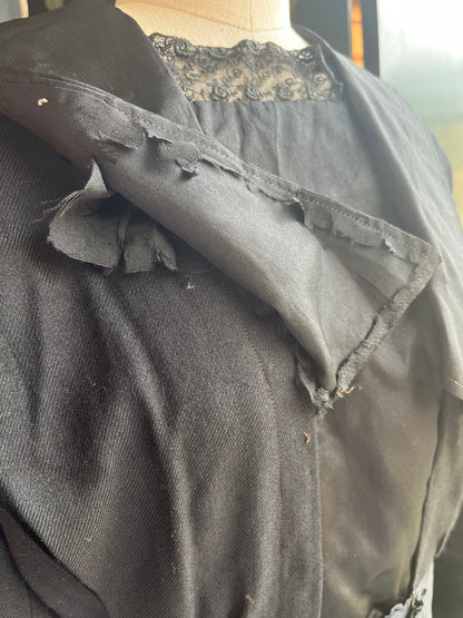 c. 1910s Black Wool Gabardine Dress | Study + Display + Repair