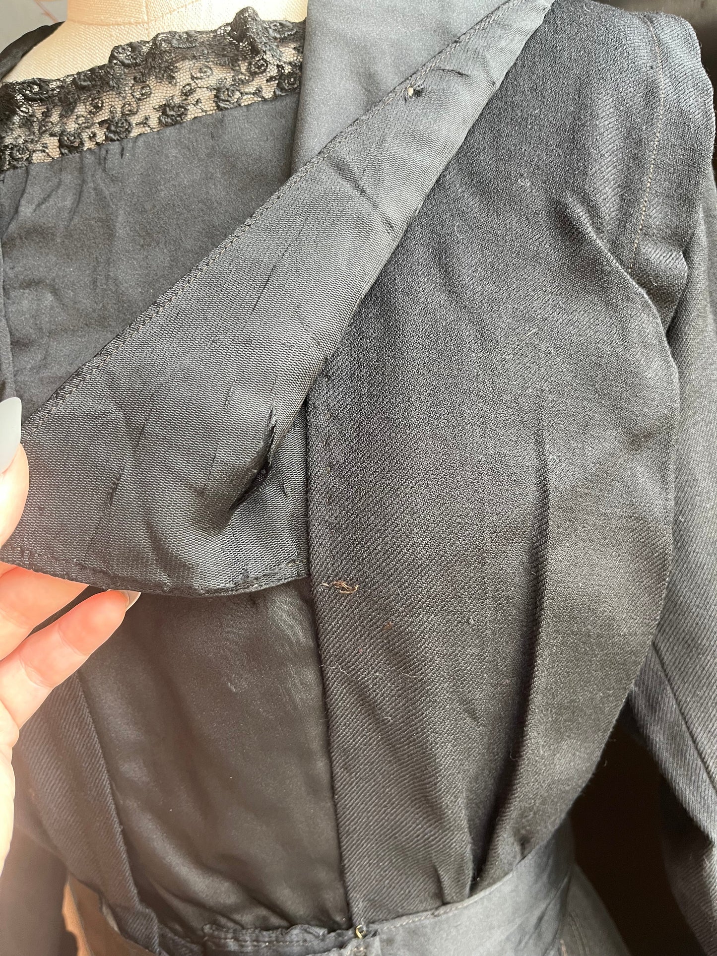 c. 1910s Black Wool Gabardine Dress | Study + Display + Repair