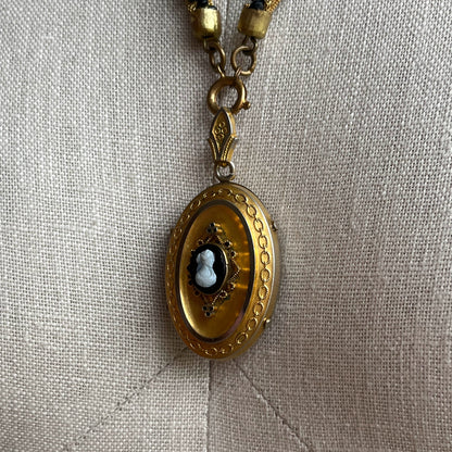 c. 1880s Hardstone Cameo Locket w/ Photo + Hair