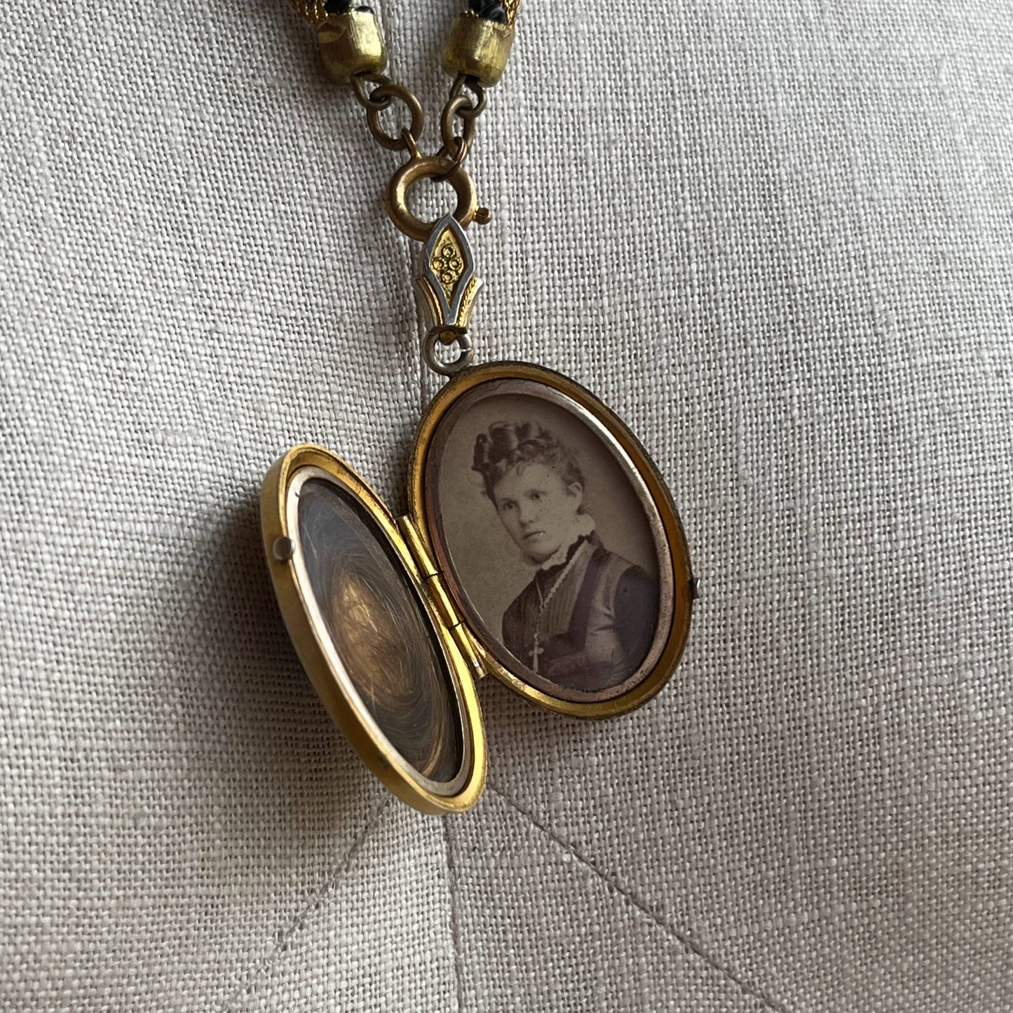 c. 1880s Hardstone Cameo Locket w/ Photo + Hair
