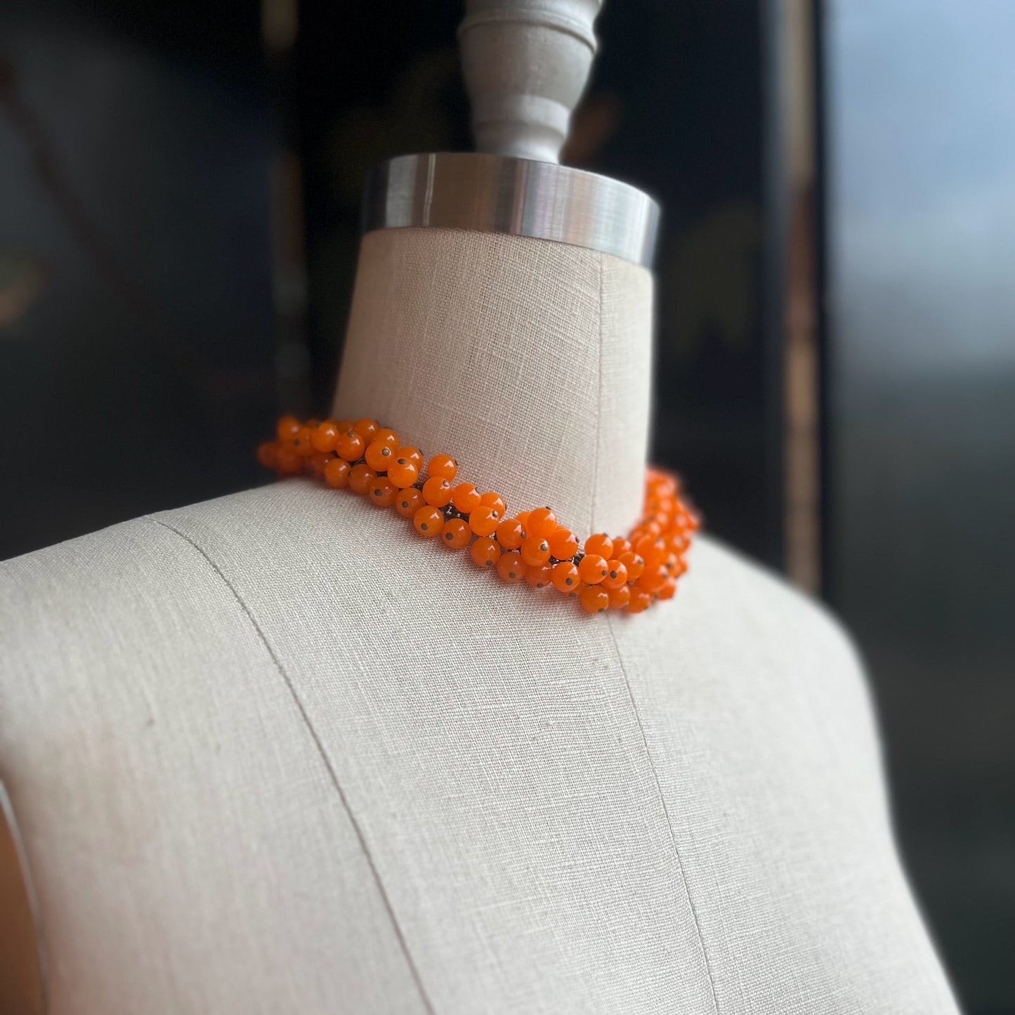 c. 1930s-1940s Orange Czech Glass Choker Necklace