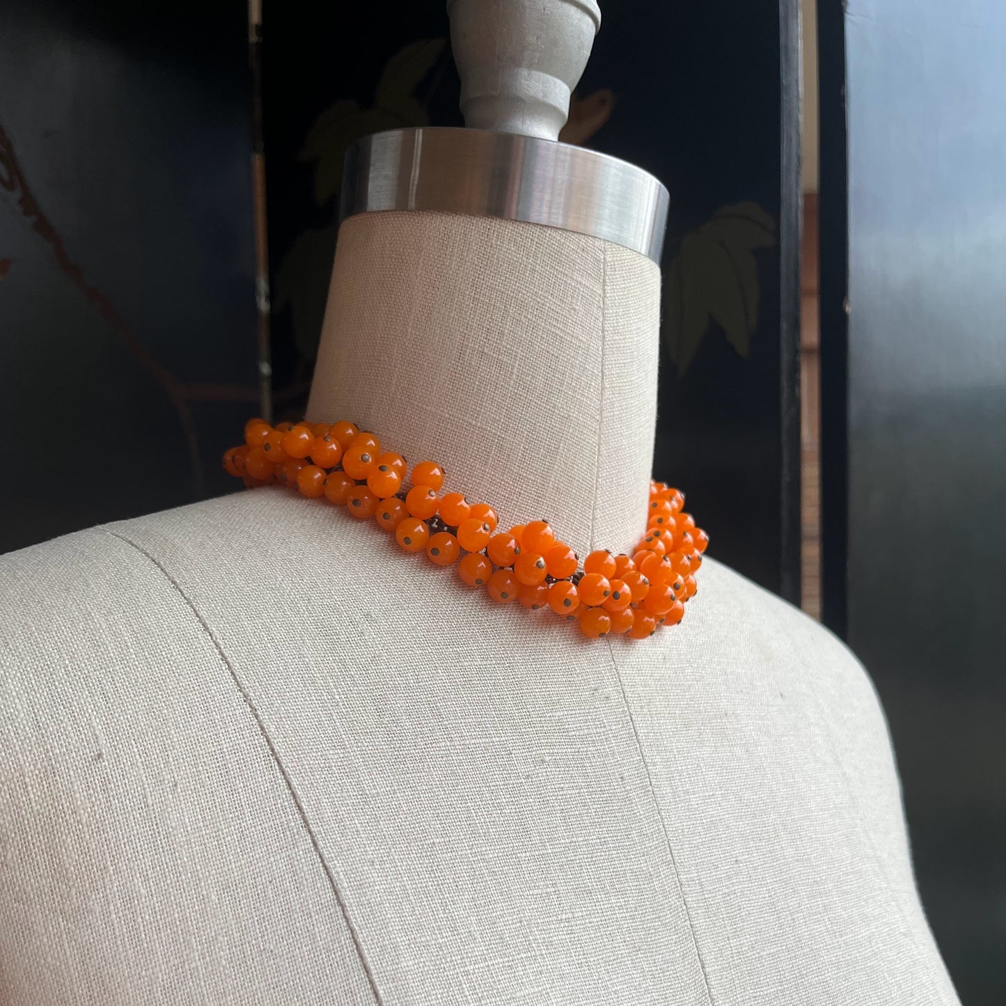 c. 1930s-1940s Orange Czech Glass Choker Necklace