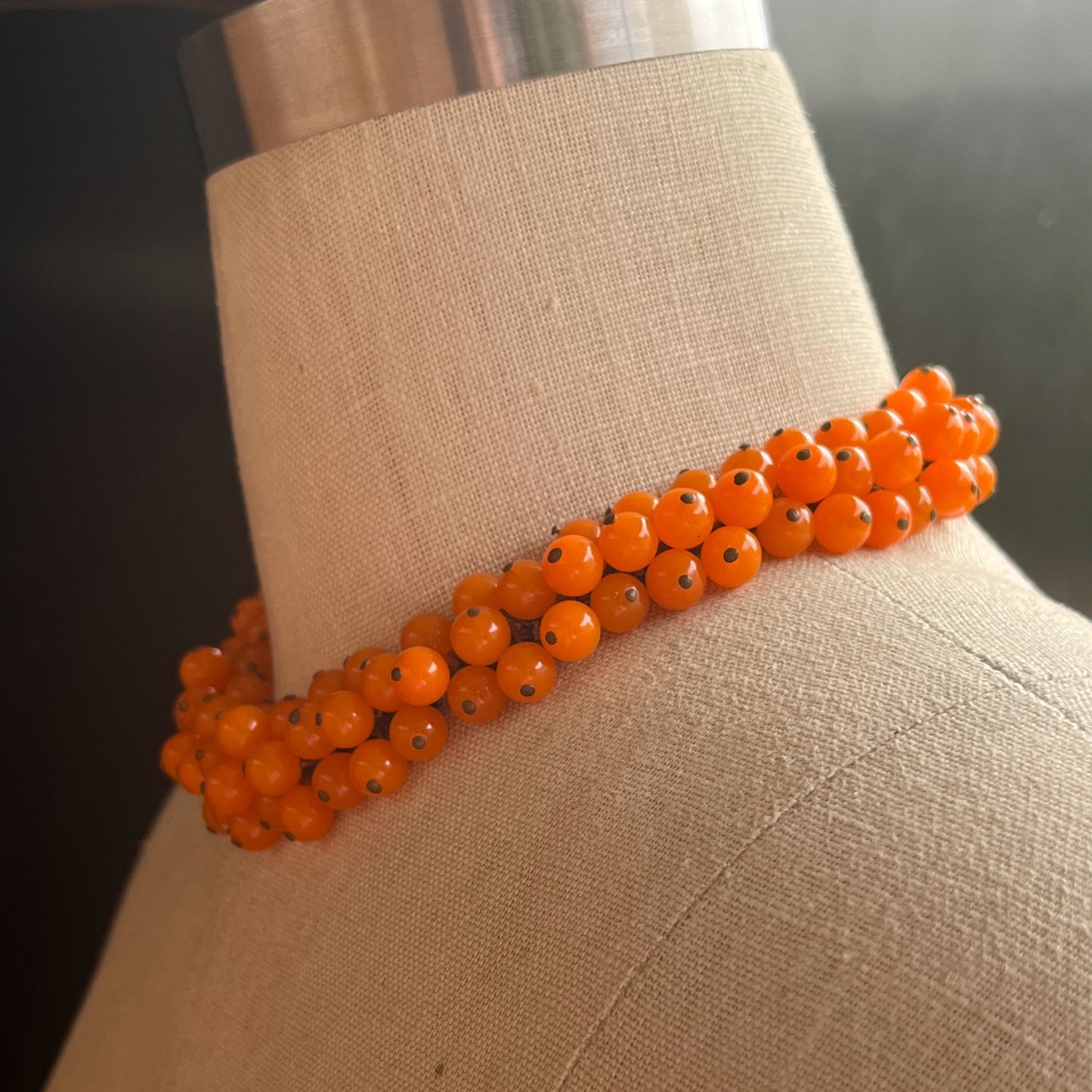 c. 1930s-1940s Orange Czech Glass Choker Necklace