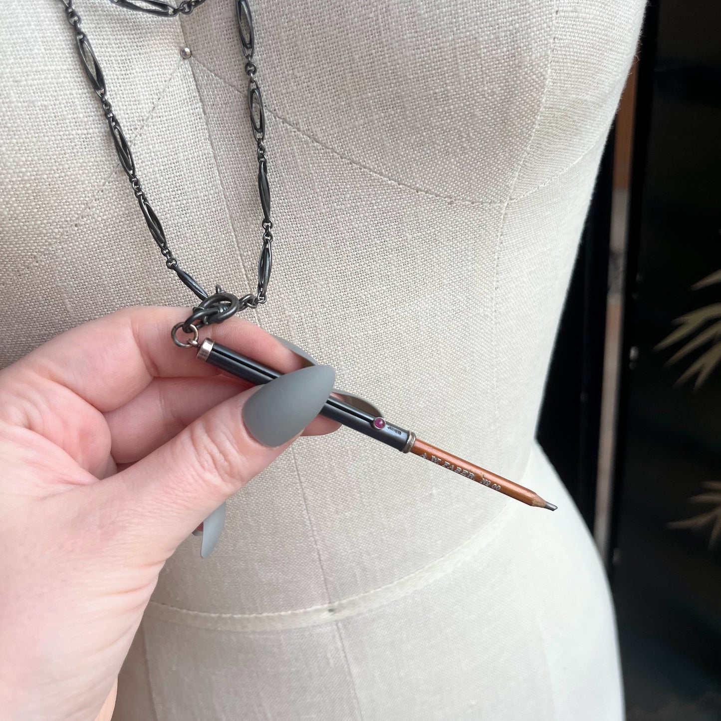 c. Late 19th Century Gunmetal Chain + Pencil