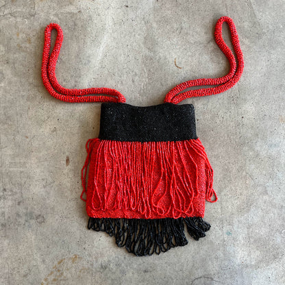 c. 1920s-1930s Black + Orange Beaded Purse