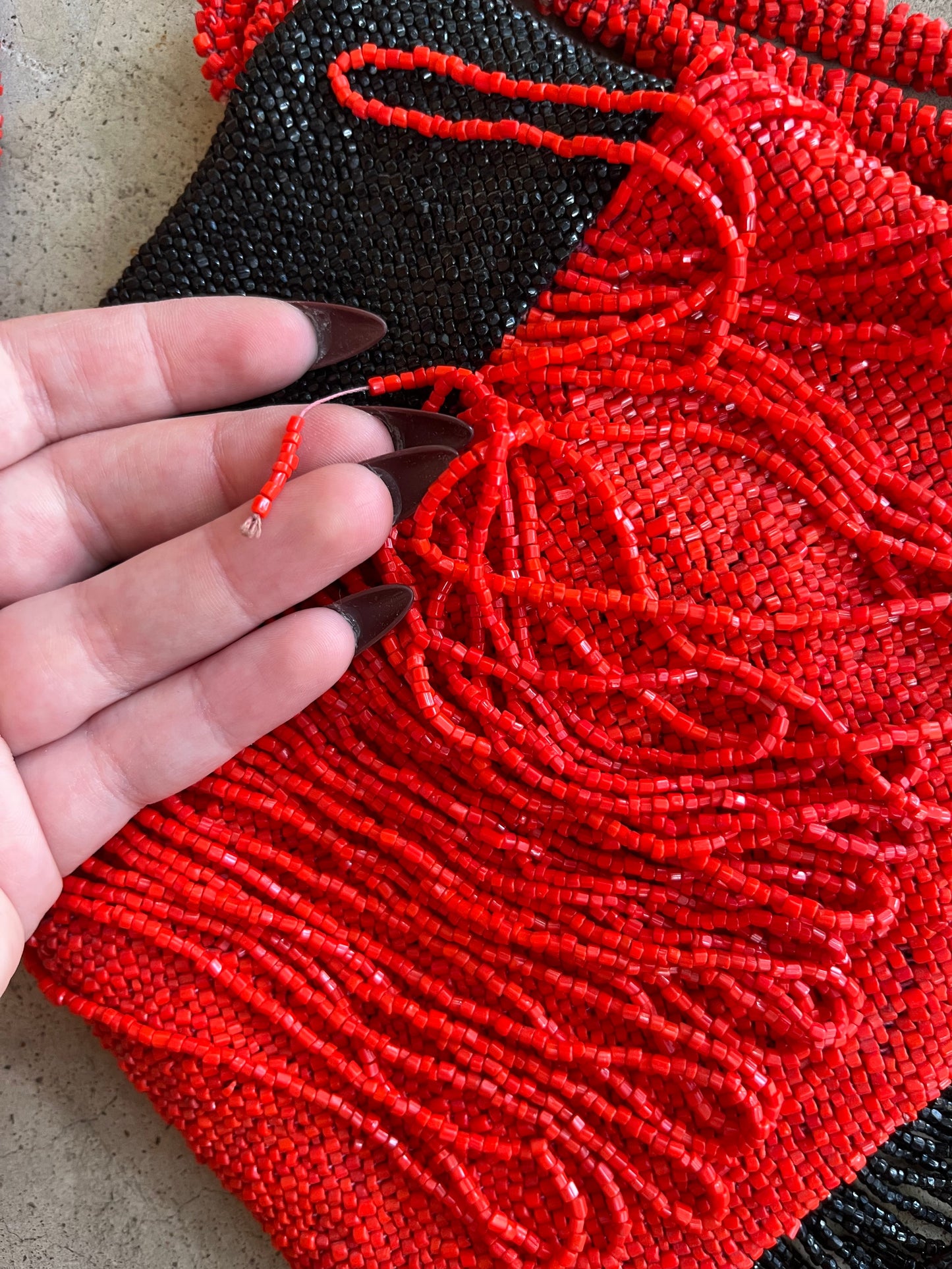 c. 1920s-1930s Black + Orange Beaded Purse