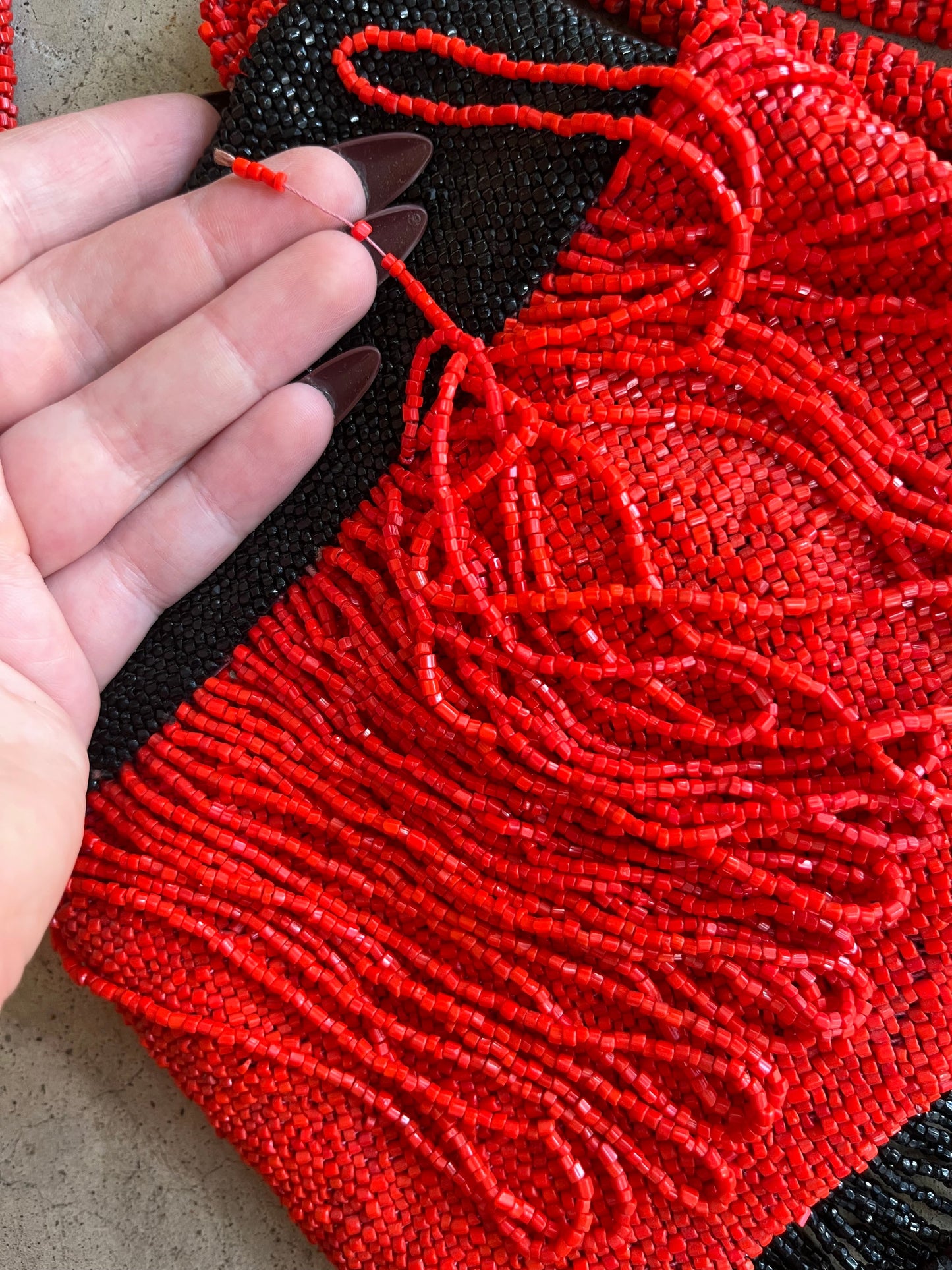 c. 1920s-1930s Black + Orange Beaded Purse