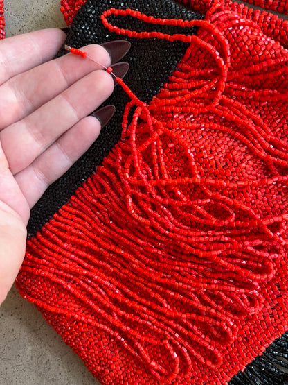 c. 1920s-1930s Black + Orange Beaded Purse
