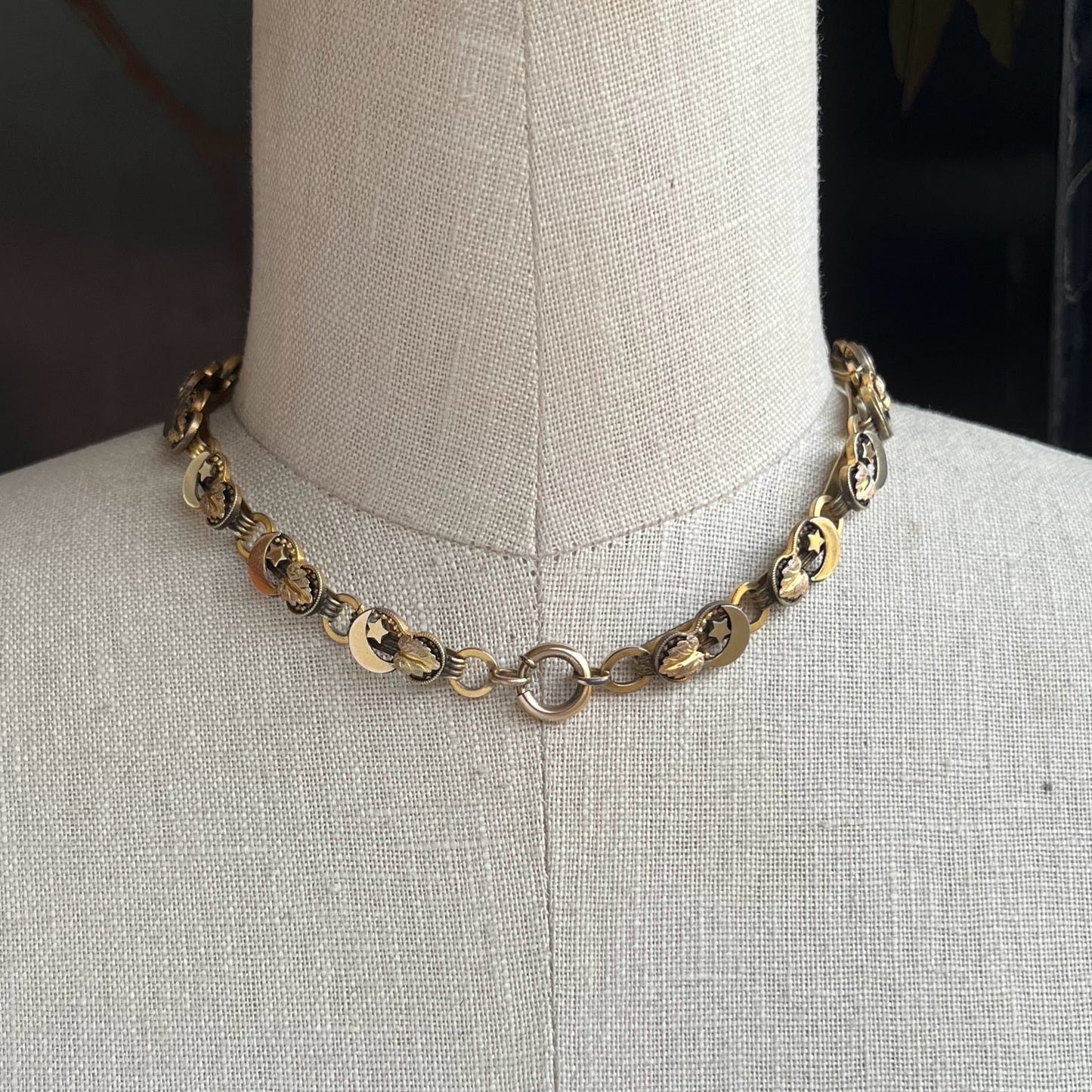 c. 1880s Crescent Moon + Star Book Chain