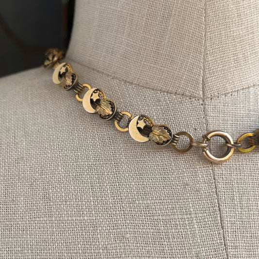 c. 1880s Crescent Moon + Star Book Chain
