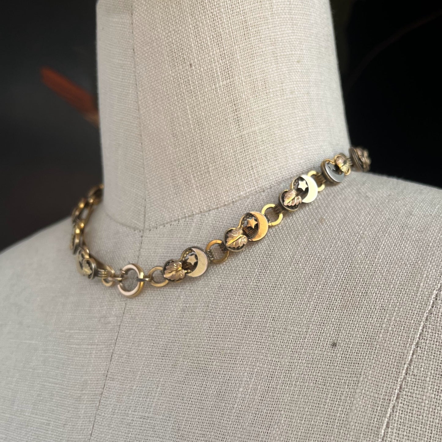 c. 1880s Crescent Moon + Star Book Chain