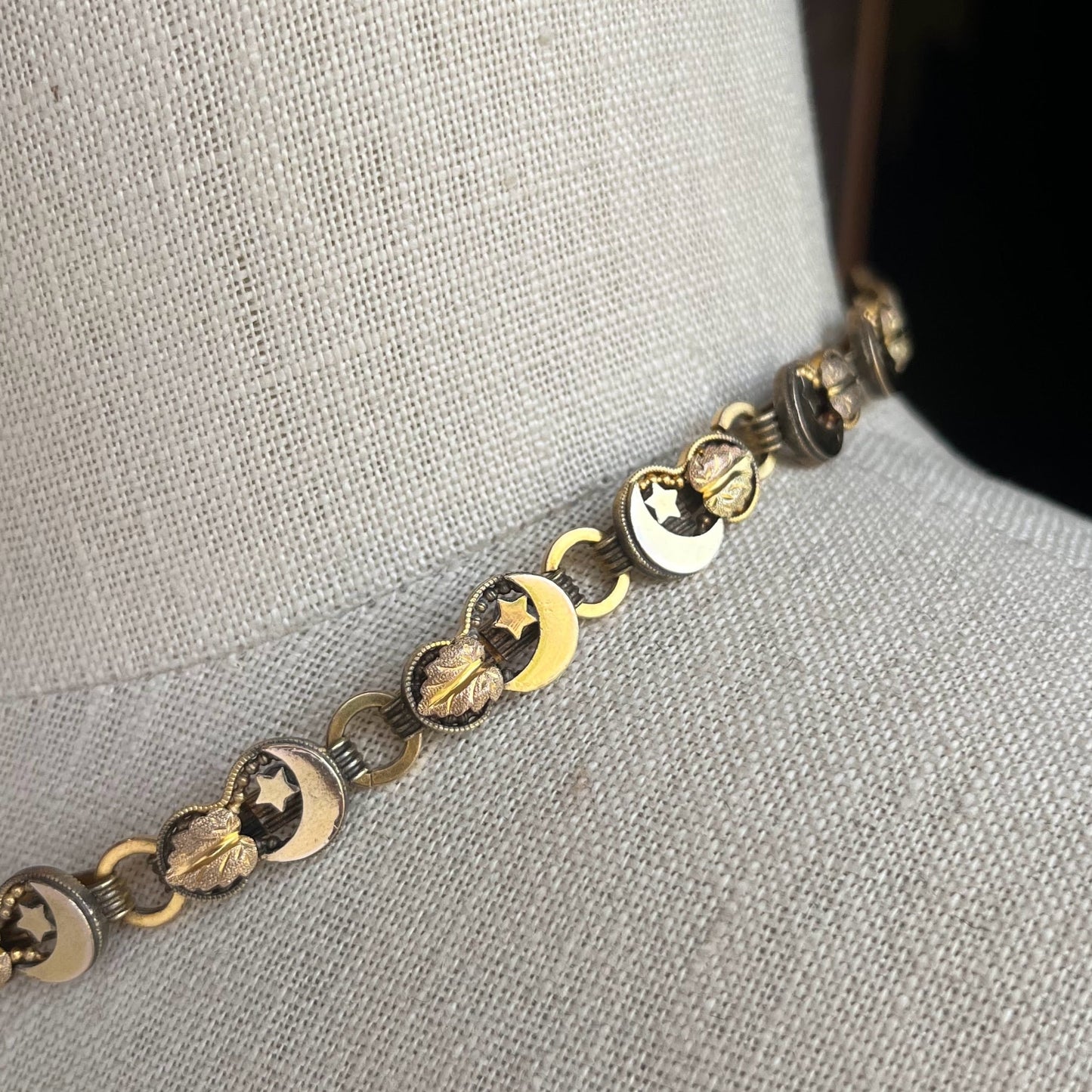 c. 1880s Crescent Moon + Star Book Chain