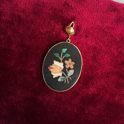 c. 1870s Pietra Dura 14k Gold Pendant