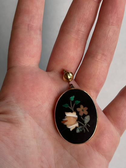 c. 1870s Pietra Dura 14k Gold Pendant