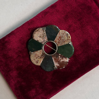 19th c. Sterling Silver Scottish Agate Brooch
