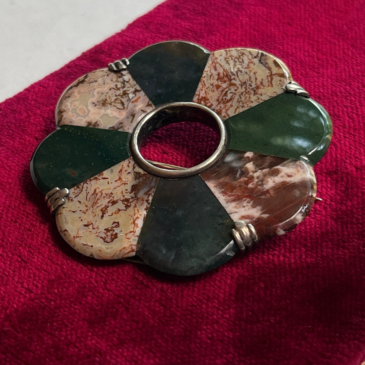 19th c. Sterling Silver Scottish Agate Brooch