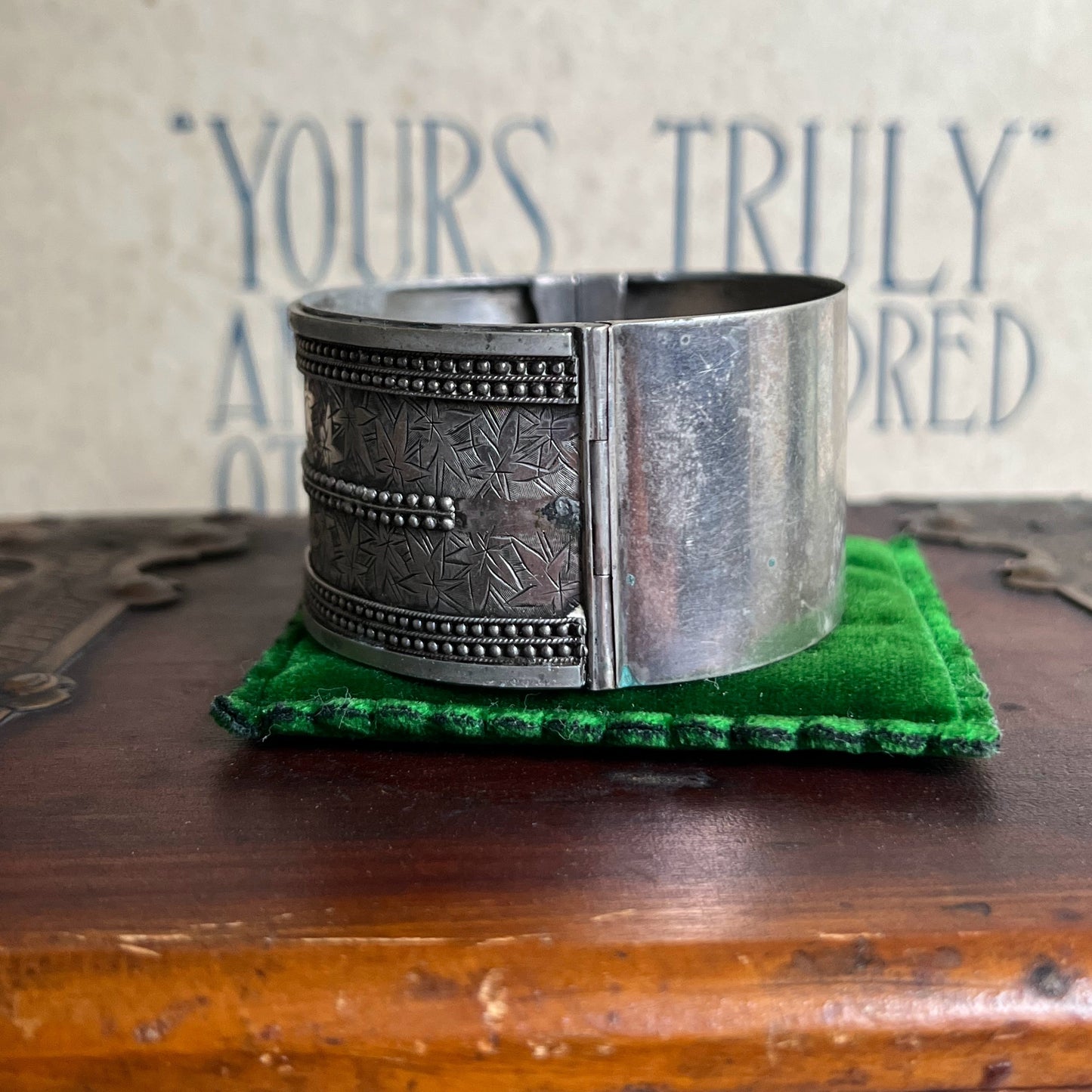 c. 1880s Wide Engraved Silver Cuff Bracelet