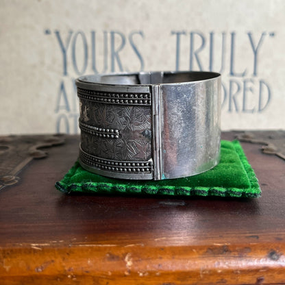 c. 1880s Wide Engraved Silver Cuff Bracelet