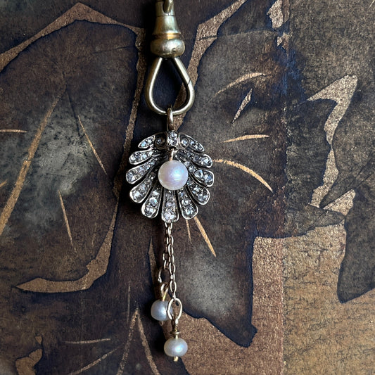 c. 1890s-1900s 18k Gold + Diamond Shell Pendant