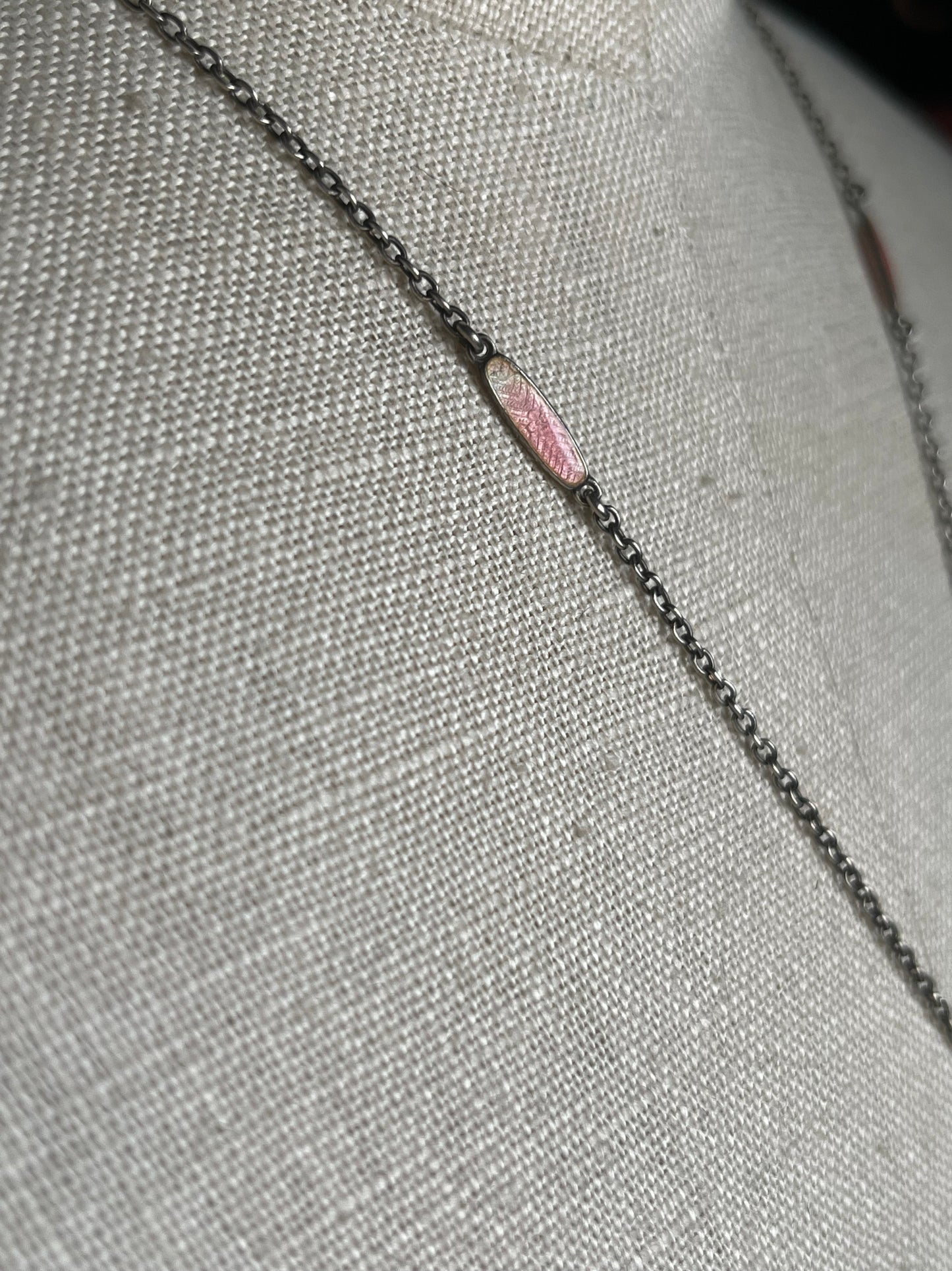 c. 1910s Pink Guilloche Enamel Vinaigrette Necklace