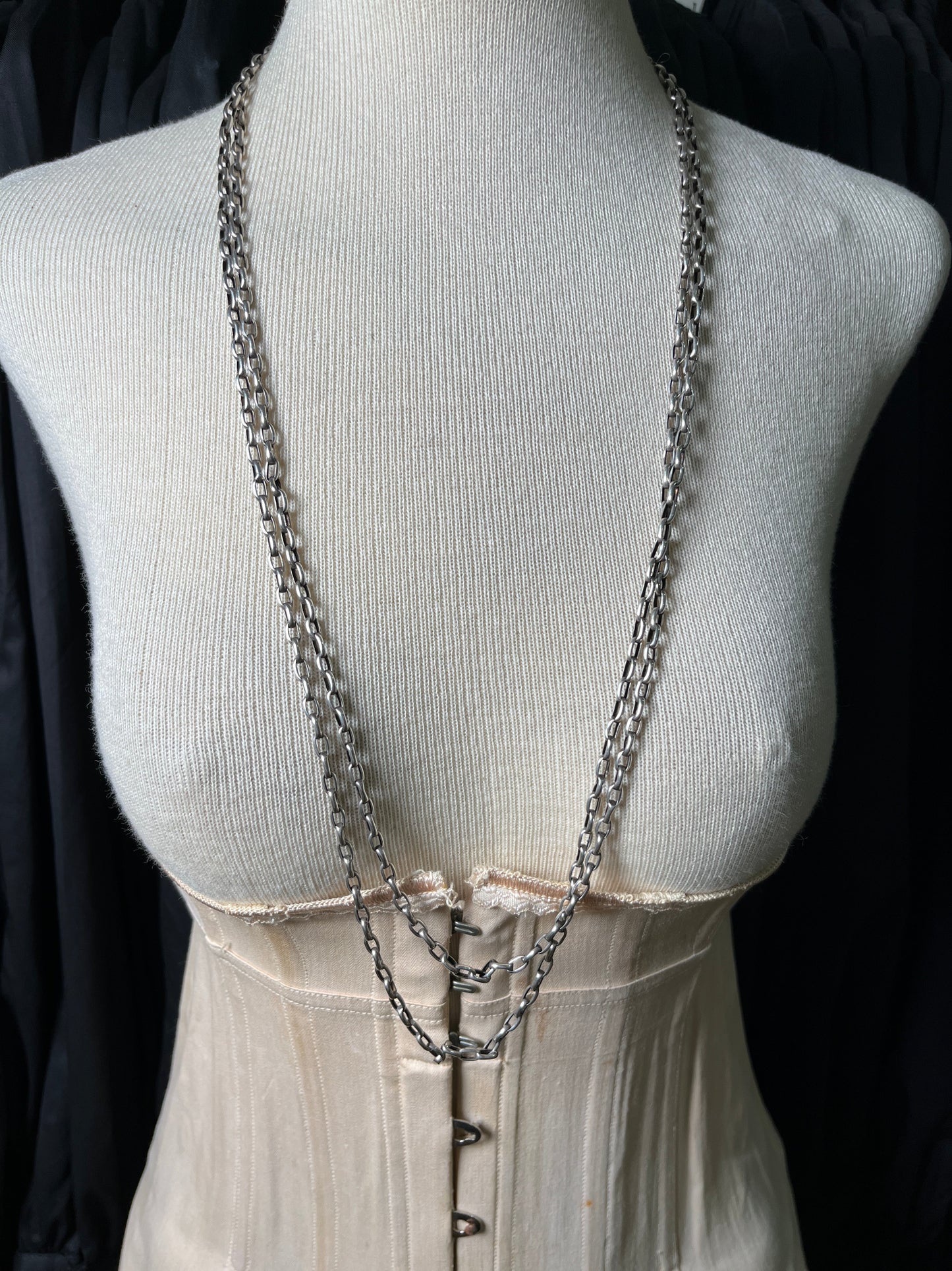 19th c. Silver Muff / Long Guard Chain