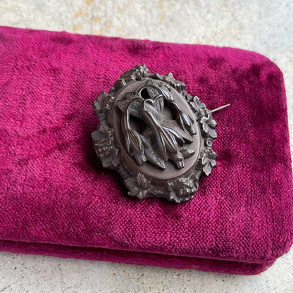 Mid 19th c. Gutta Percha Fuchsia Flower Brooch