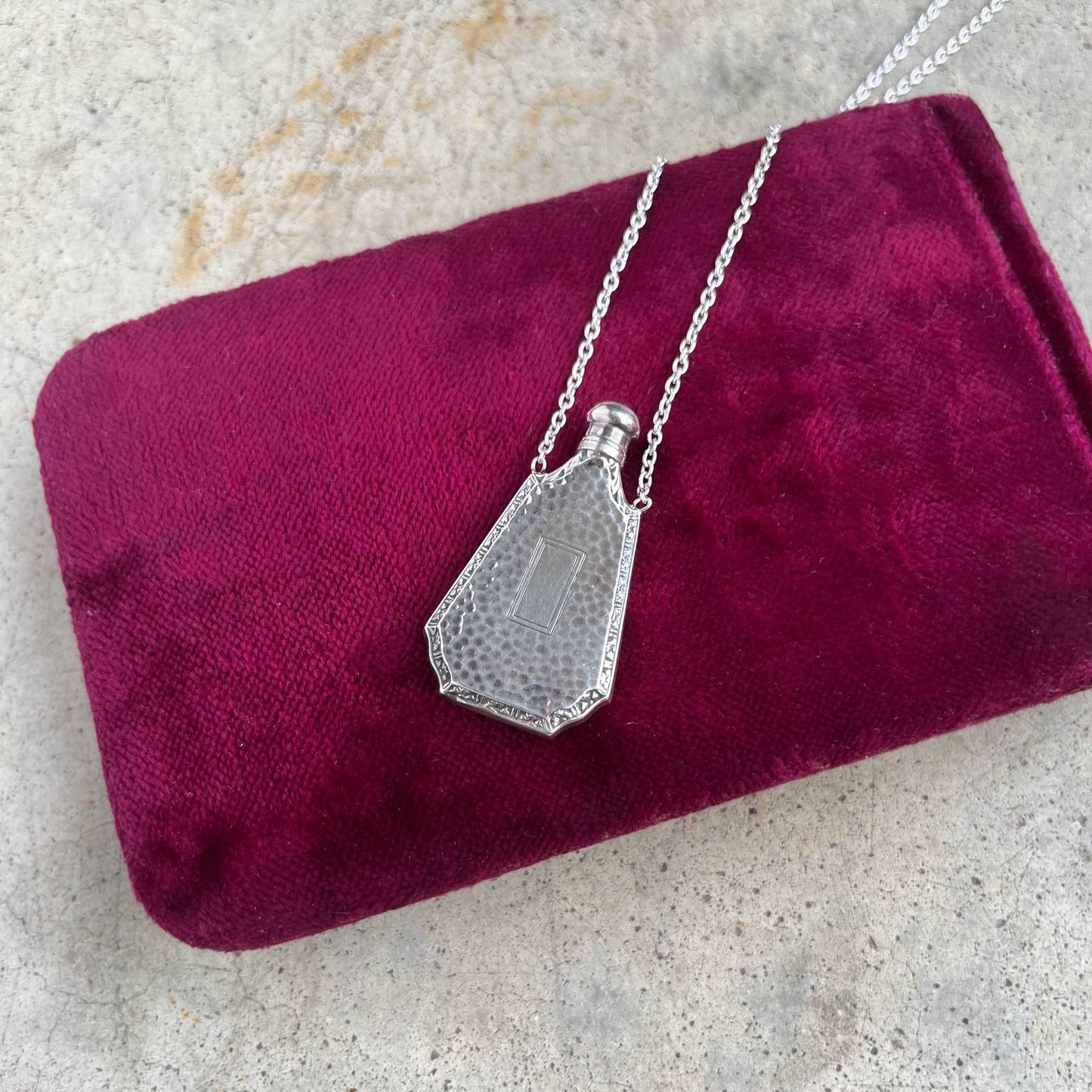 Art Deco Sterling Silver Perfume Bottle Necklace | 18" Chain