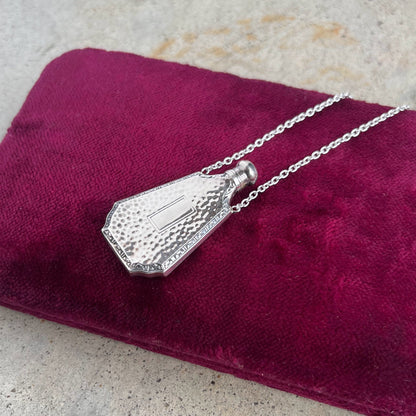 Art Deco Sterling Silver Perfume Bottle Necklace | 18" Chain