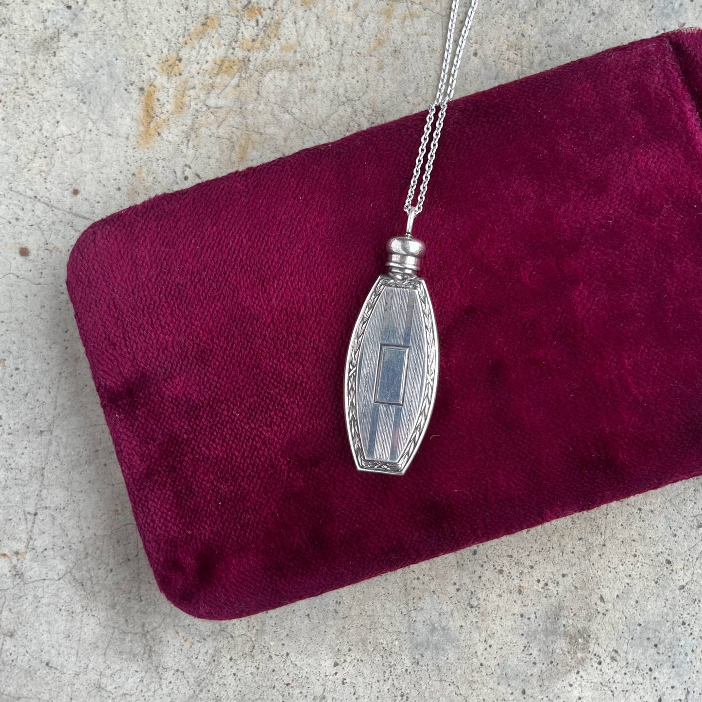 Art Deco Sterling Silver Perfume Bottle Necklace | 20" Chain