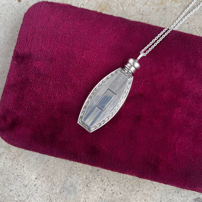 Art Deco Sterling Silver Perfume Bottle Necklace | 20" Chain