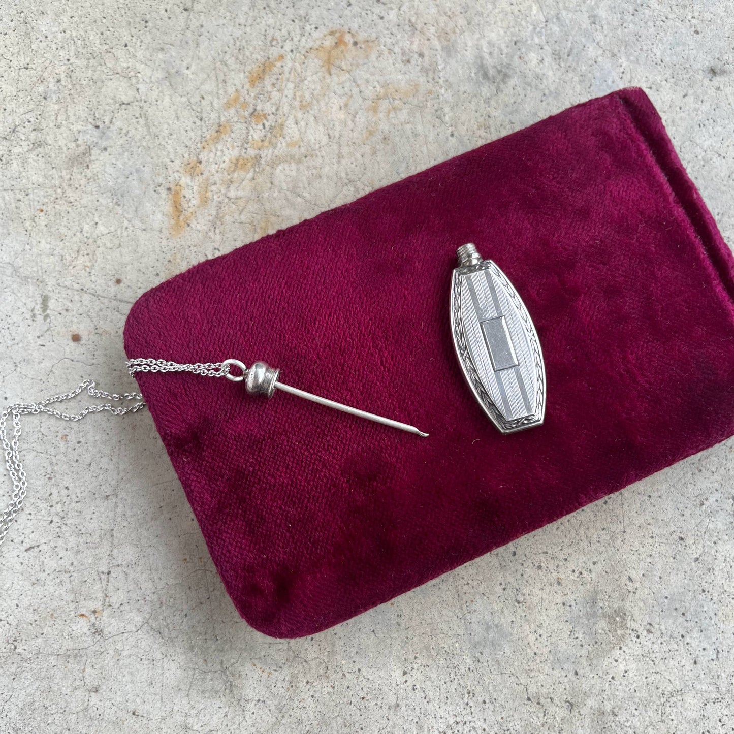 Art Deco Sterling Silver Perfume Bottle Necklace | 20" Chain