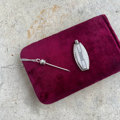 Art Deco Sterling Silver Perfume Bottle Necklace | 20" Chain