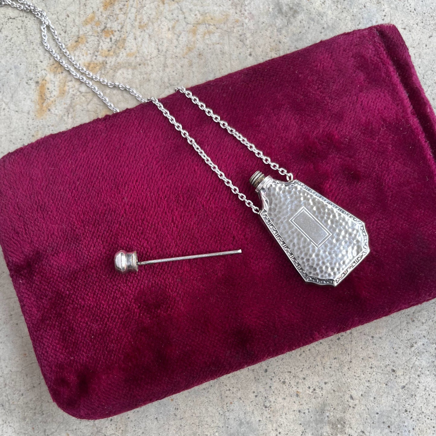 Art Deco Sterling Silver Perfume Bottle Necklace | 18" Chain