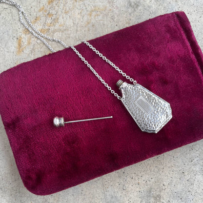 Art Deco Sterling Silver Perfume Bottle Necklace | 18" Chain