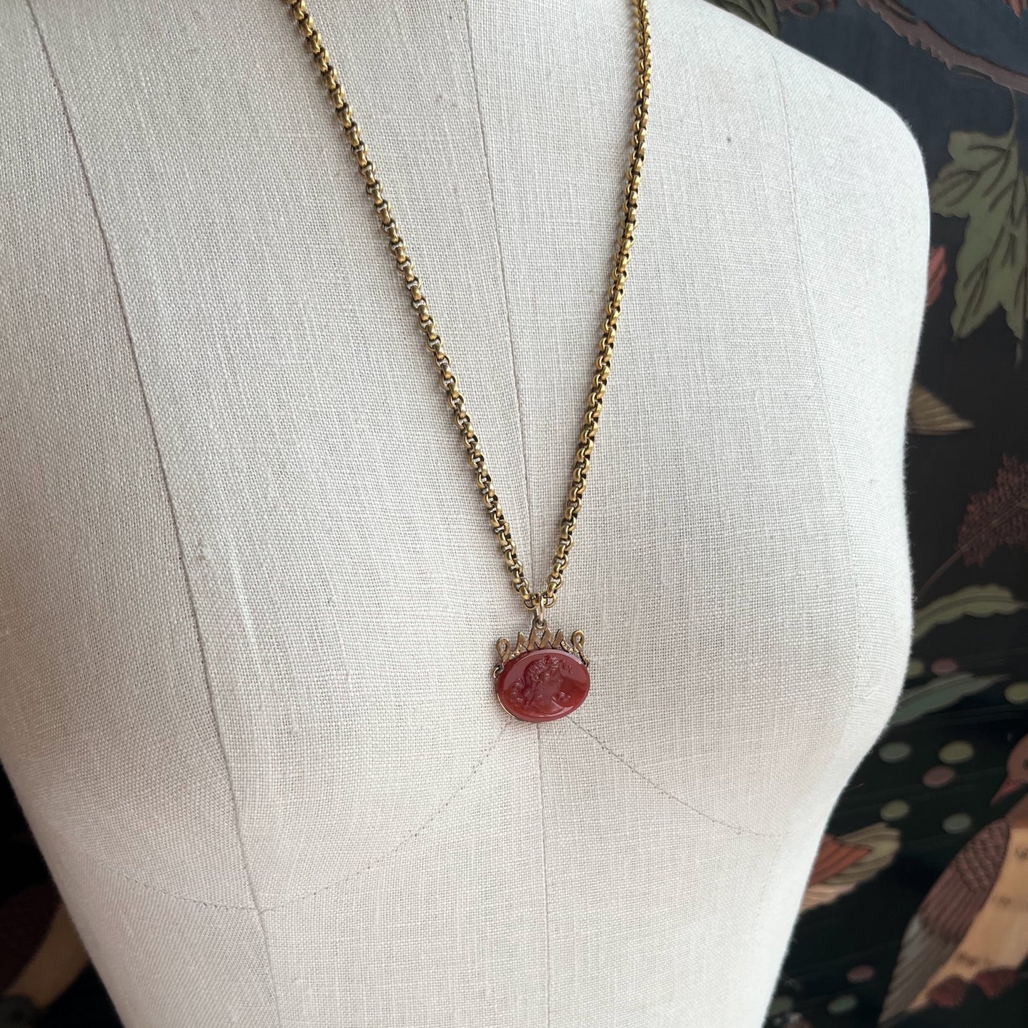 Turn of the Century Carnelian Glass Cameo Fob Pendant