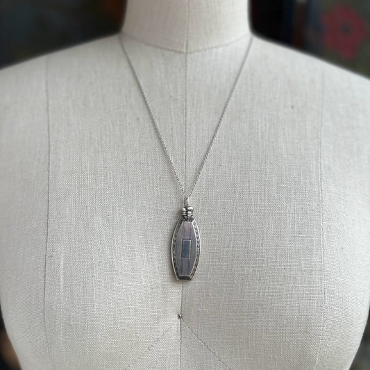 Art Deco Sterling Silver Perfume Bottle Necklace | 20" Chain