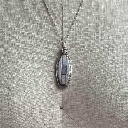 Art Deco Sterling Silver Perfume Bottle Necklace | 20" Chain