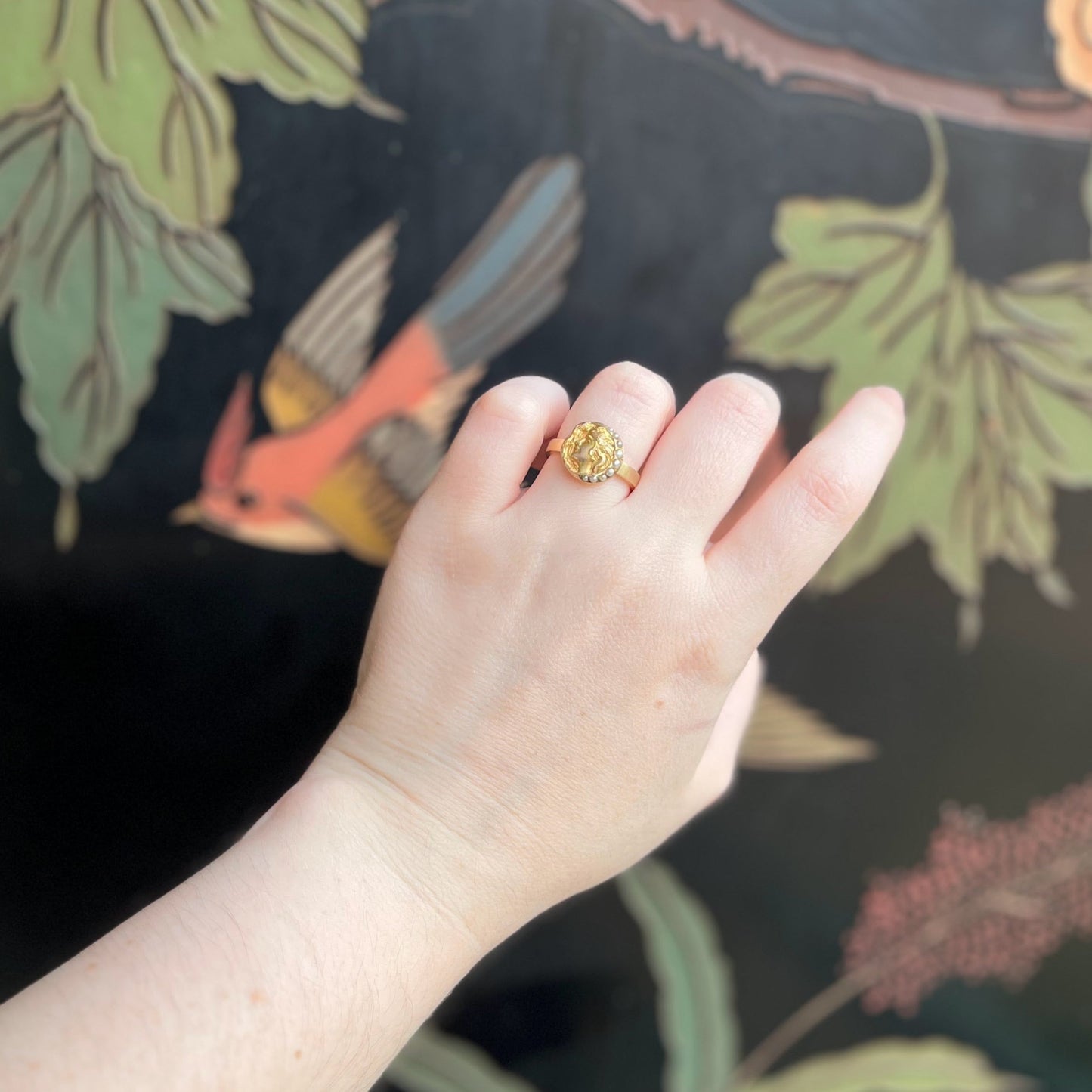 Early 20th c. Art Nouveau Crescent Moon Lady 10k Gold Ring