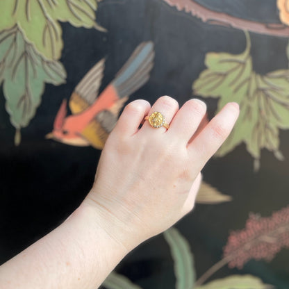 Early 20th c. Art Nouveau Crescent Moon Lady 10k Gold Ring