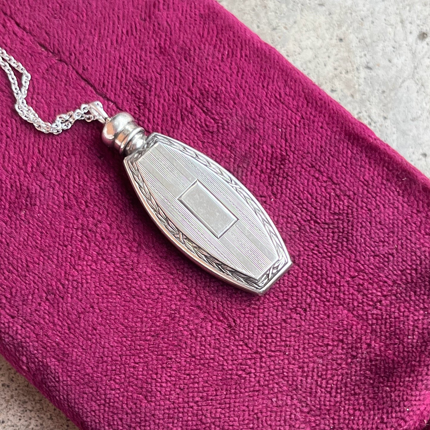 Art Deco Sterling Silver Perfume Bottle Necklace | 20" Chain