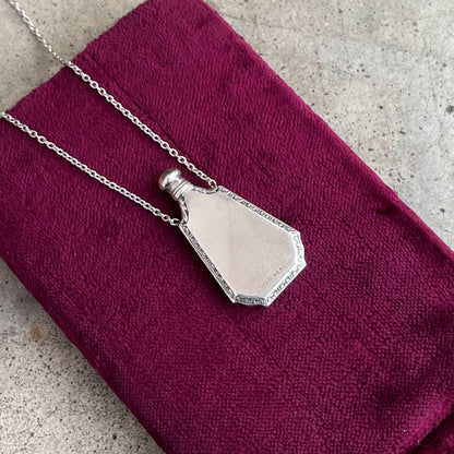 Art Deco Sterling Silver Perfume Bottle Necklace | 18" Chain