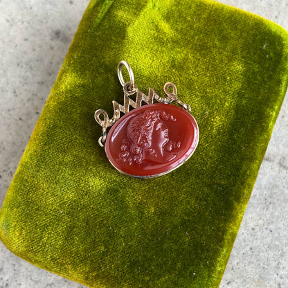 Turn of the Century Carnelian Glass Cameo Fob Pendant