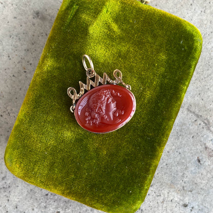Turn of the Century Carnelian Glass Cameo Fob Pendant