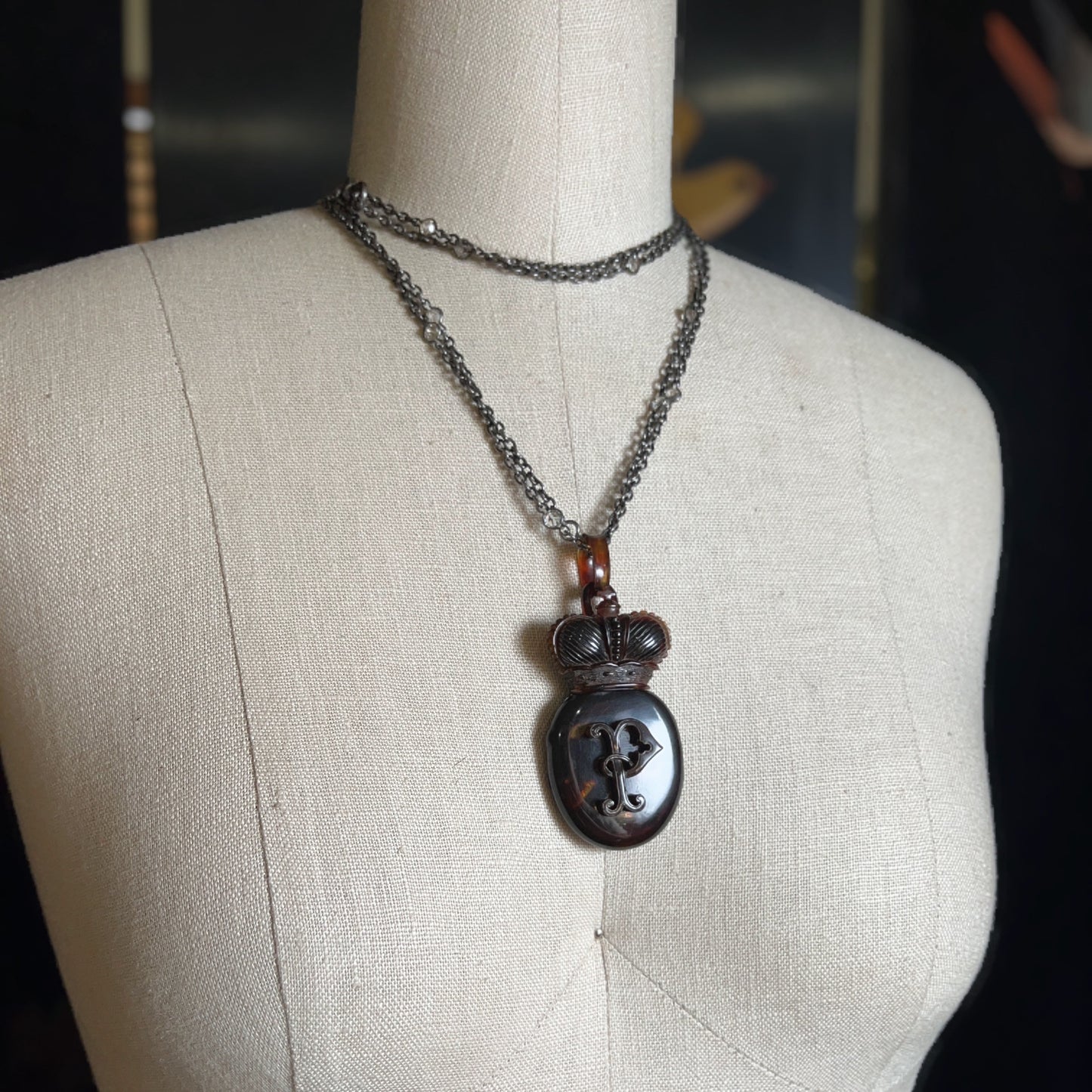 19th c. Tortoise Shell "P" Locket