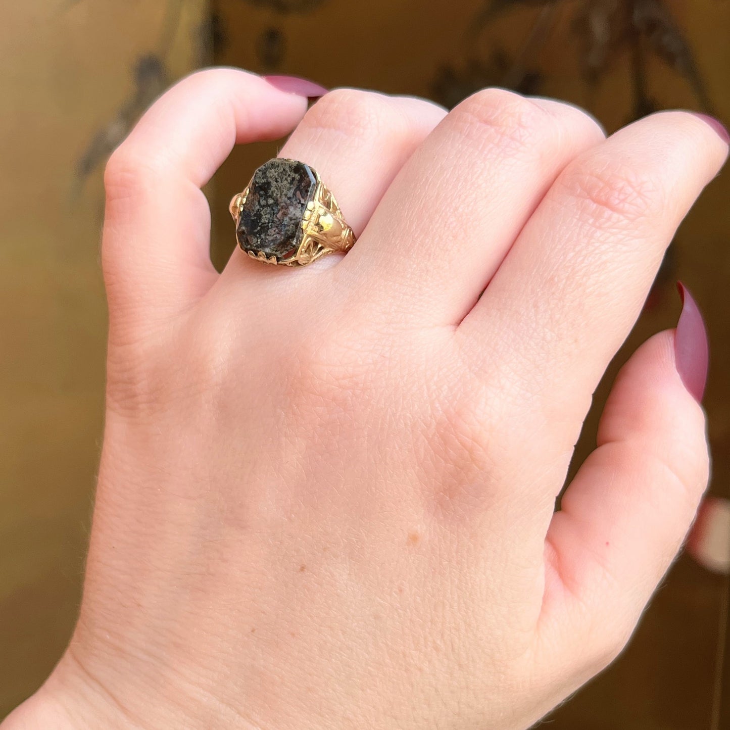 c. 1910s-1920s 14k Gold Petrified Wood Ring