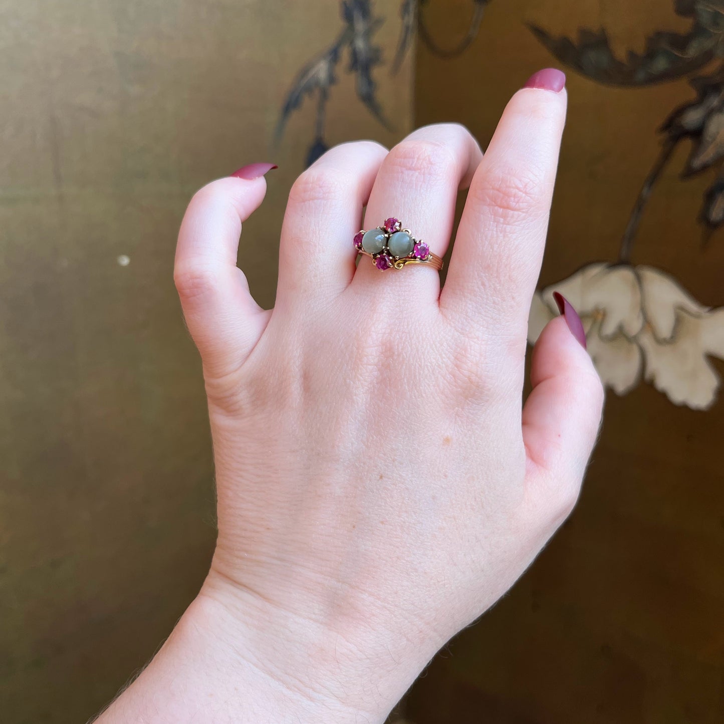 c. 1930s-1940s 14k Gold Cat's Eye Ruby Ring