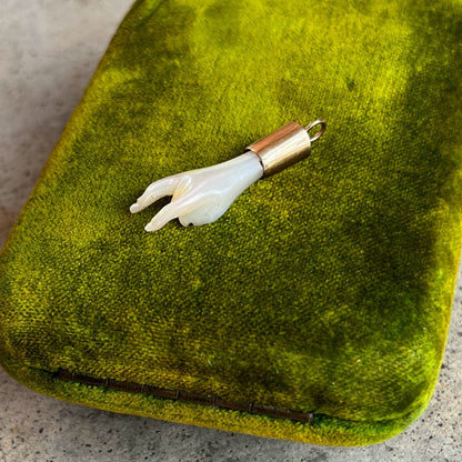 19th c. Mano Cornuto Mother of Pearl Pendant