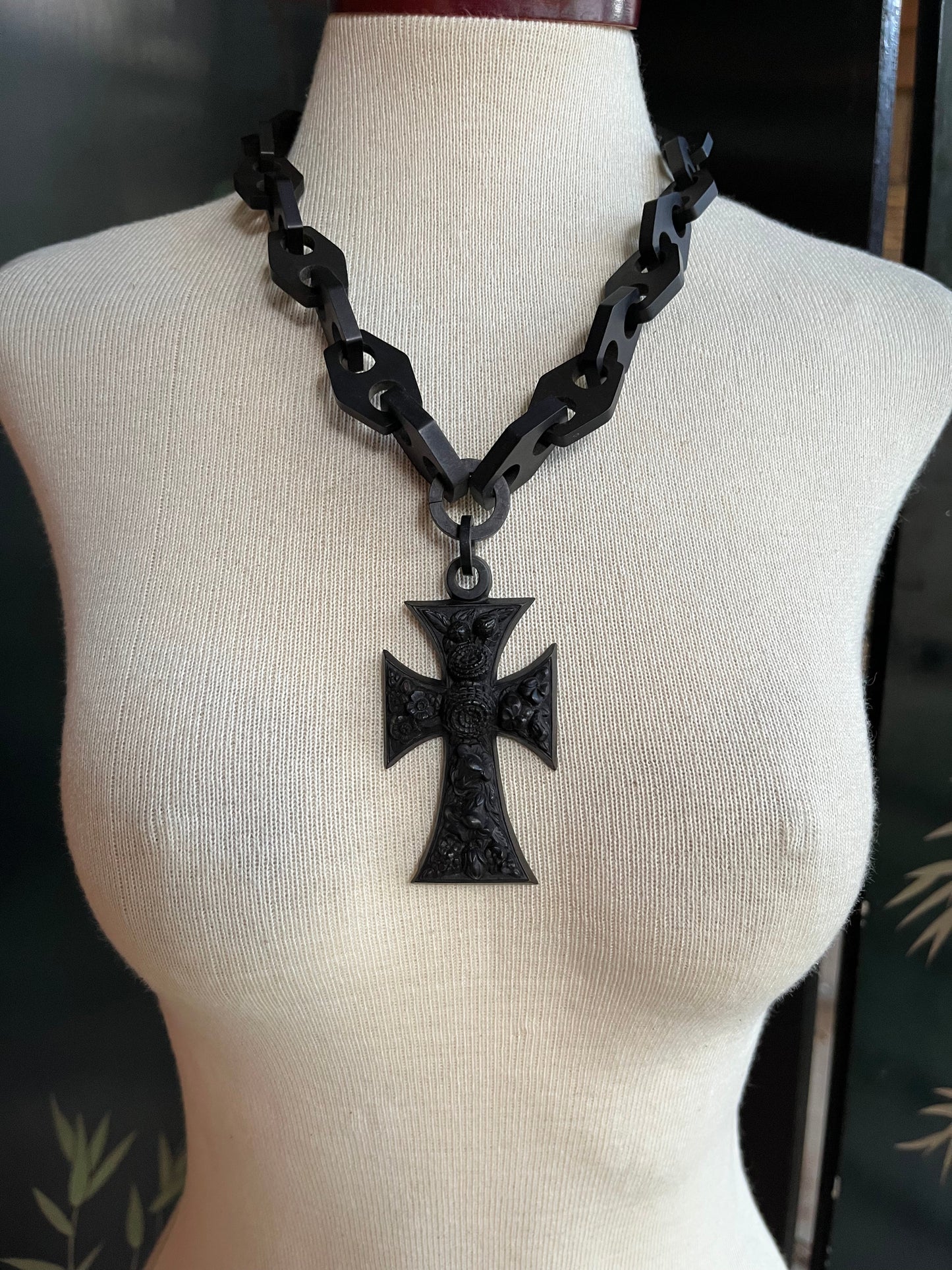 RESERVED | 19th c. Vulcanite Cross Necklace
