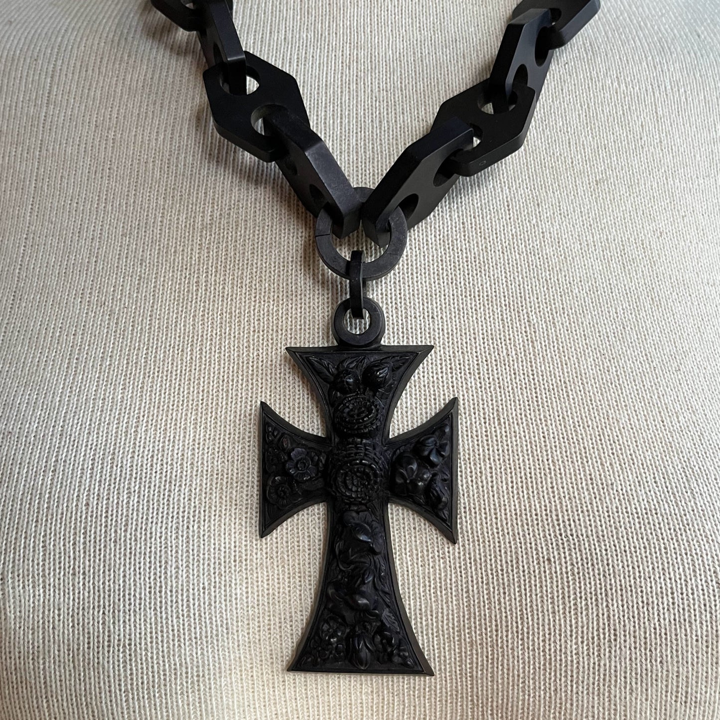 RESERVED | 19th c. Vulcanite Cross Necklace