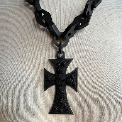 RESERVED | 19th c. Vulcanite Cross Necklace